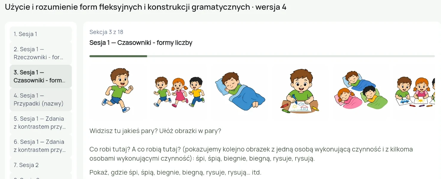 Arkusz z obrazkami: formy fleksyjne, obrazki i polecenie do zadania